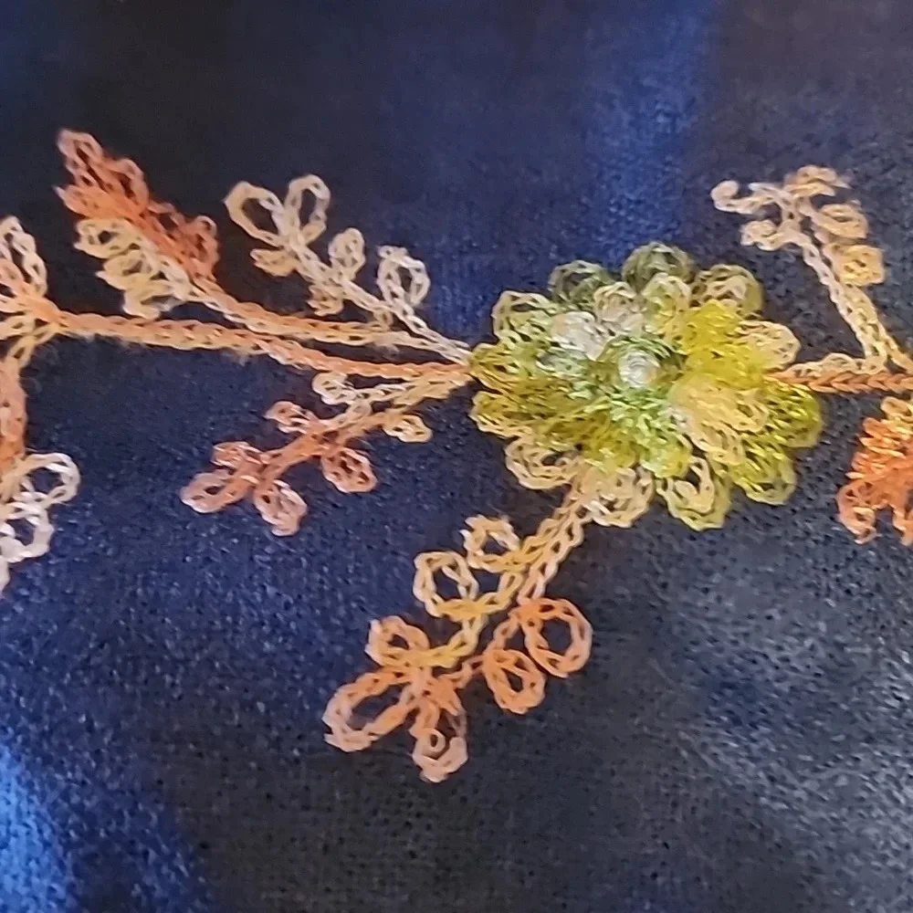 New Unbranded Navy Blue Embroidered Floral Fringe Shawl Wrap Scarf